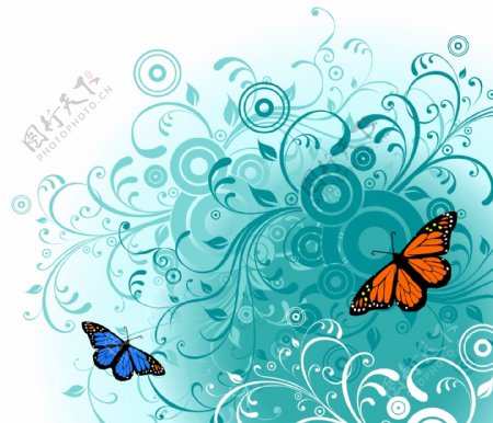 2个免费矢量图形鲜花和蝴蝶