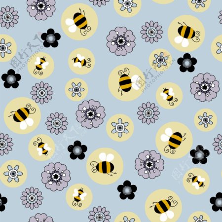 蜜蜂花朵底纹装饰背景矢量素材