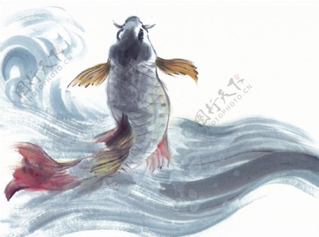 中国风水墨画鱼蔬菜篮子中华艺术绘画