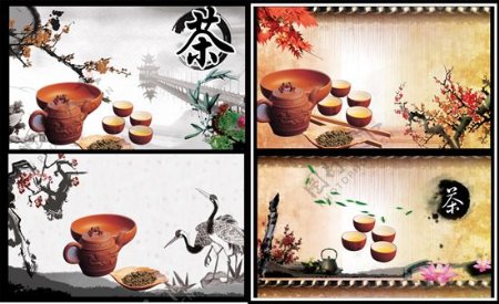 中国古典茶道文化PSD背景素