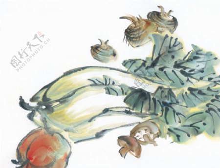 中华艺术绘画古画家庭生活瓜果蔬菜肉类鱼类中国古代绘画