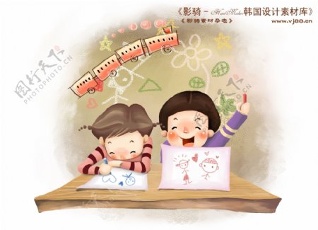 HanMaker韩国设计素材库背景卡通漫画可爱人物女孩男孩课堂儿童