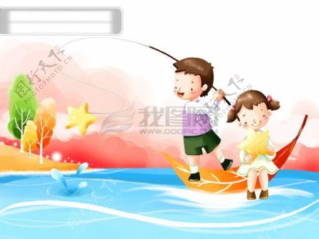 HanMaker韩国设计素材库背景图片圣诞卡通可爱男孩女孩钓鱼
