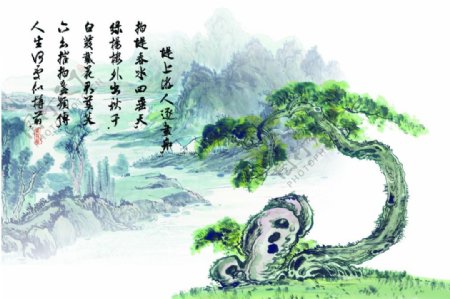 水墨风景迎客松