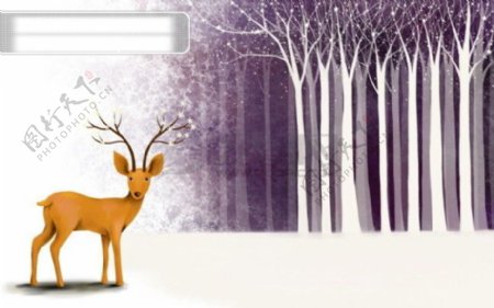 HanMaker韩国设计素材库卡通背景冬天鹿树唯美风景
