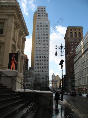 纽约曼哈顿钱伯斯街冬季街景图片