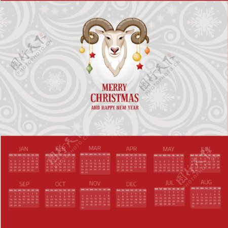 卡通2015绵羊头圣诞节日历矢量素材