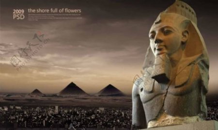 古埃圾金字塔雕塑地产海报psd素材