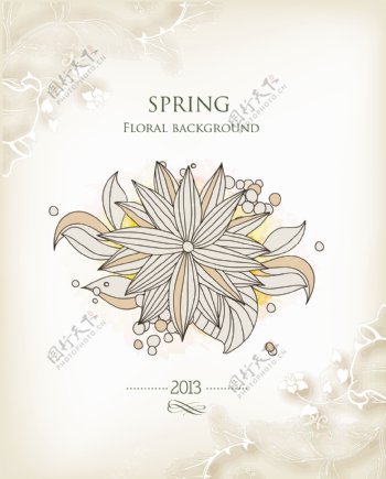 春天开花的花卉背景矢量插画