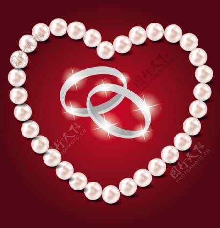 珍珠的心和结婚戒指矢量01