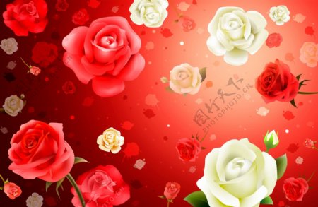 爱心花朵玫瑰花树叶色带色彩PSD分层素材源文件韩国花纹图库
