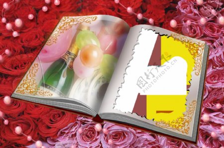 爱情花朵相框玫瑰花相册书本摄影模板PSD