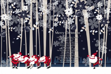 树林中的雪花和圣诞老人