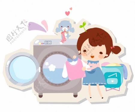 小女孩和洗衣机图片