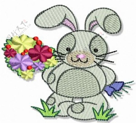 童装绣花可爱动物小兔子免费素材
