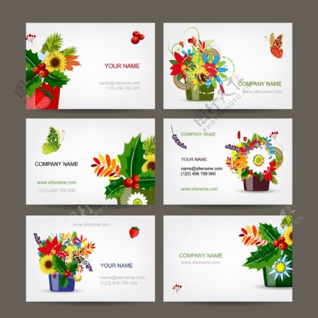 炫彩花卉装饰卡片设计矢量