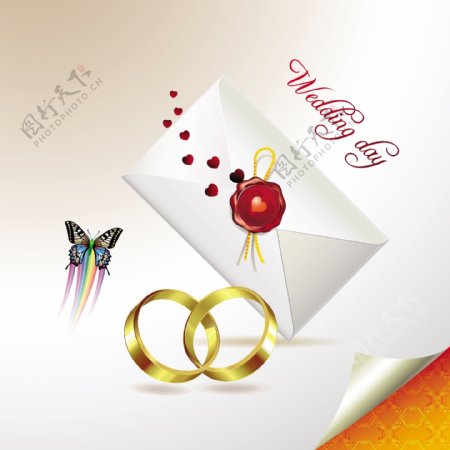 婚礼卡与蝴蝶矢量素材
