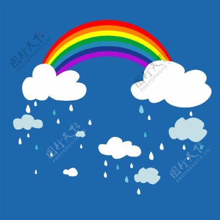 印花矢量图天空彩虹云彩雨滴免费素材