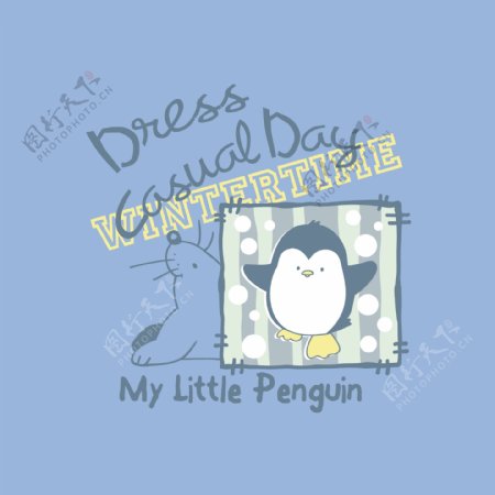 印花矢量图贴布可爱卡通动物企鹅免费素材