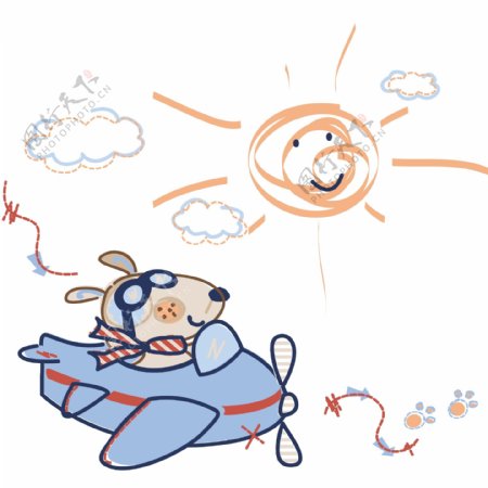 印花矢量图婴童卡通动物小狗飞机免费素材