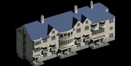 坡屋顶连体别墅模型图片