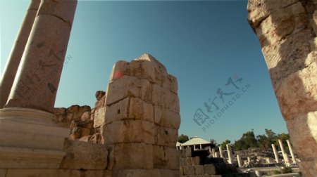 在贝特谢安的废墟在以色列股票视频的石头墙和柱