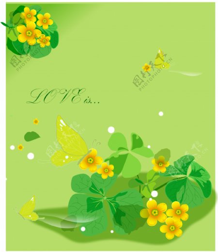 移门装饰图片绿色背景手绘黄色花朵