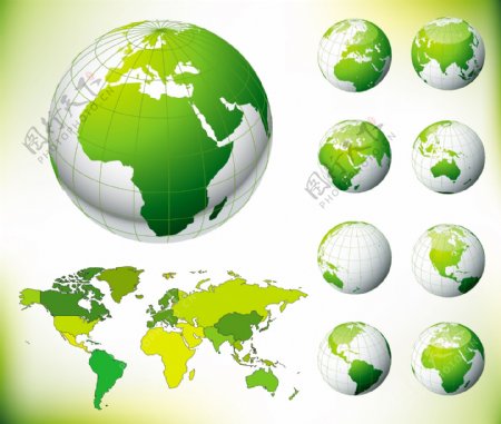 绿色地球与世界地形图矢量素材图片