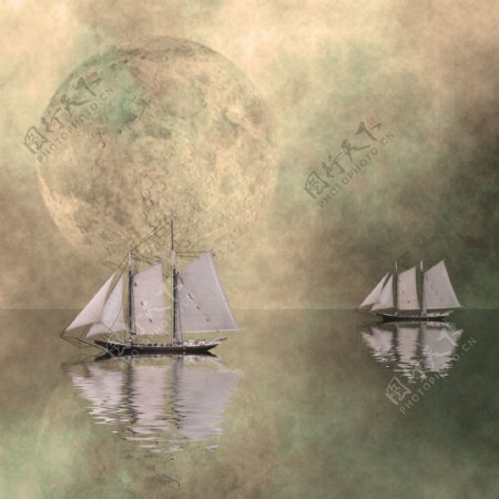 地球湖水帆船图片
