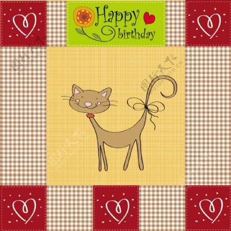 卡通小猫生日祝福卡矢量素材