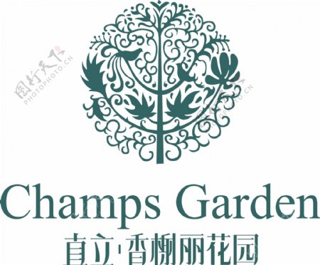 直立香榭丽花园标志logo图片
