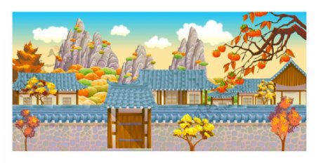 秋季景观风景插画素材