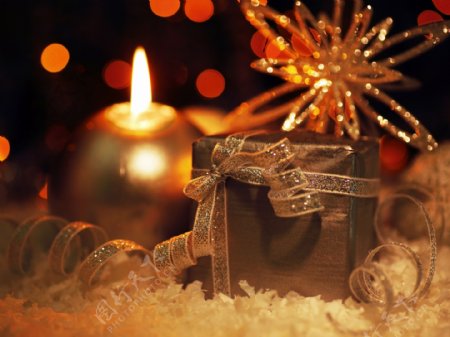 圣诞礼盒蜡烛背景图片