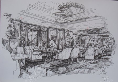 室内餐厅手绘图片