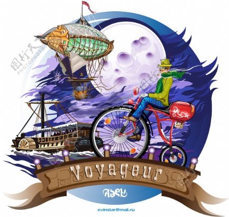 飞到月球加拿大自行车品牌插画矢量素材