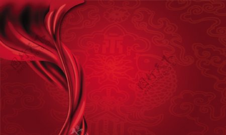 红色绸带鲤鱼底纹背景图片素材