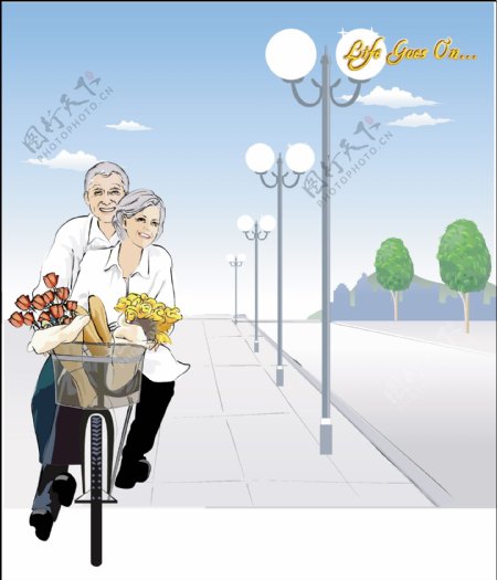 浪漫的骑自行车的夫妻