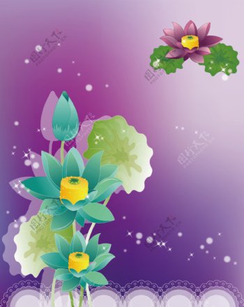莲花荷叶紫色移门图片