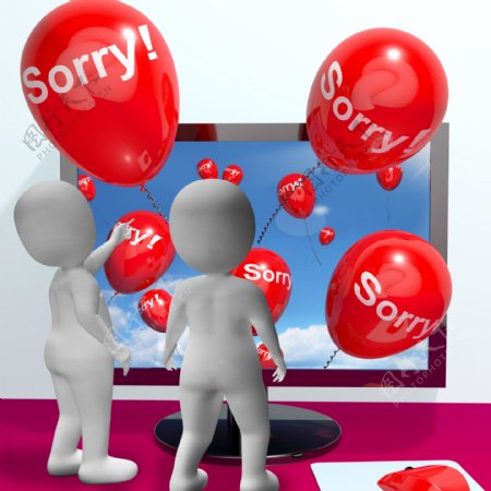 对不起气球从计算机显示在线道歉或悔恨