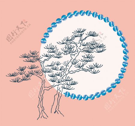 印花矢量图树色彩粉色蓝色免费素材