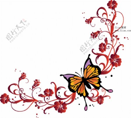 矢量蝴蝶和花朵花纹