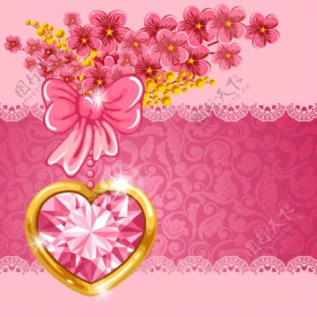 粉色爱心鲜花背景矢量素材