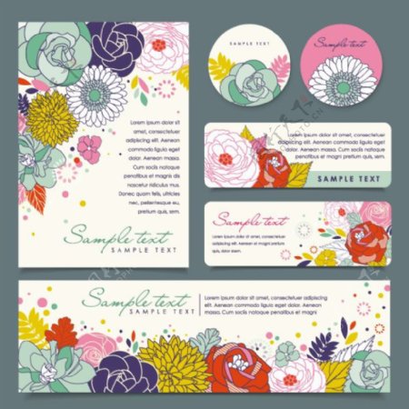 矢量素材花卉卡片手绘设计