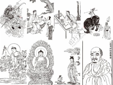 中国宗教人物线描素材