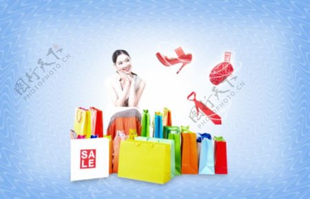 韩国购物扫货女人PSD素材