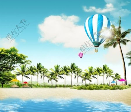 热带海滩气球背景PSD