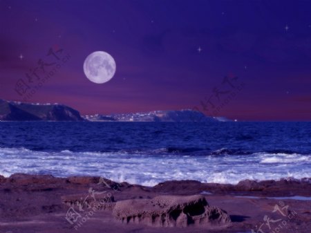 海岸夜景图片