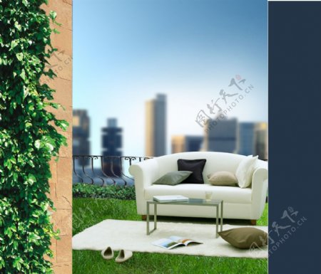 龙腾广告平面广告PSD分层素材源文件饮料沙发草坪