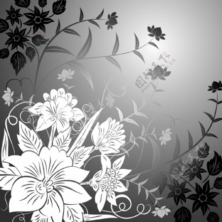 印花矢量图优雅植物色彩黑色白色免费素材
