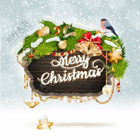 圣诞节铃铛吊球与蝴蝶结背景矢量素材